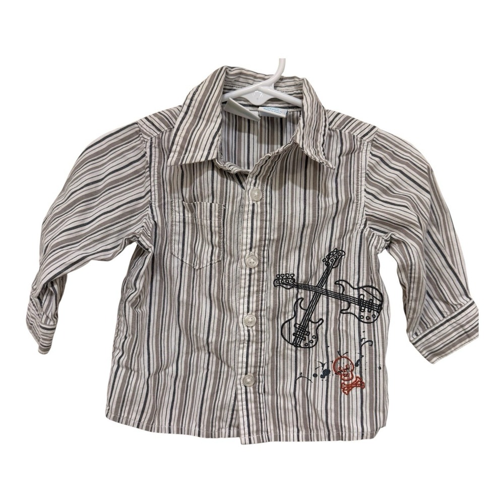 Amy Coe Baby Striped Embroidered Button Up Skater Guitar Skull 3-6 Mo